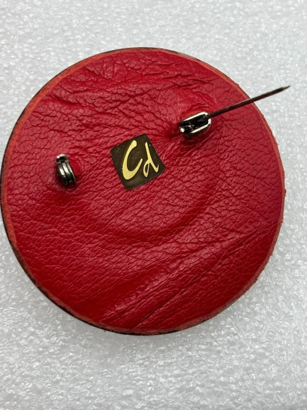 Artisan Crafted Red Jasper Spotted Jasper Stone Brooch of 4 Layers and Signed Cd
